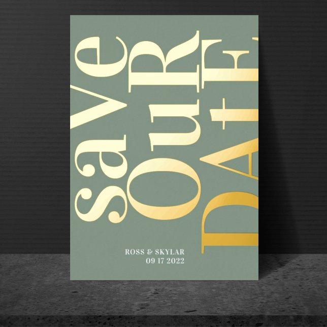 Modern Sage Green White Save the Date Folieneinladung (Von Creator hochgeladen)