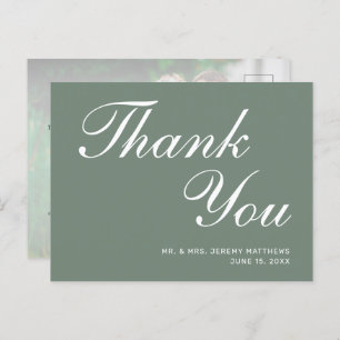Modern Sage Green White Script Wedding Vielen Dank Postkarte