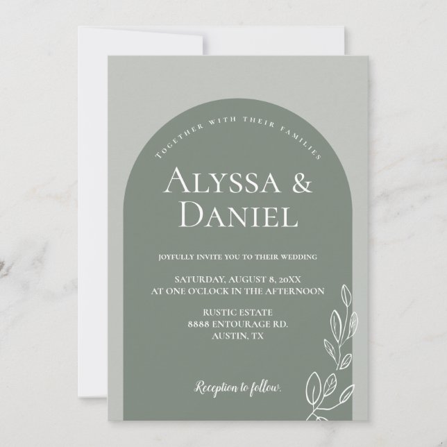 Modern Sage Green White Simple Arch Wedding Einladung (Vorderseite)