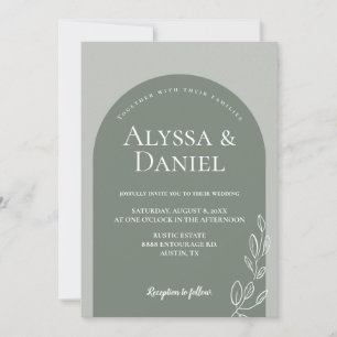 Modern Sage Green White Simple Arch Wedding Einladung