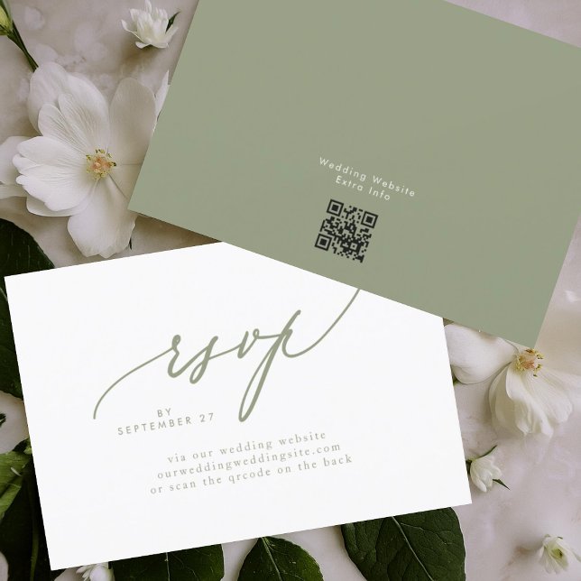 Modern Sage Green White Simple Wedding QR CODE RSVP Karte (Von Creator hochgeladen)
