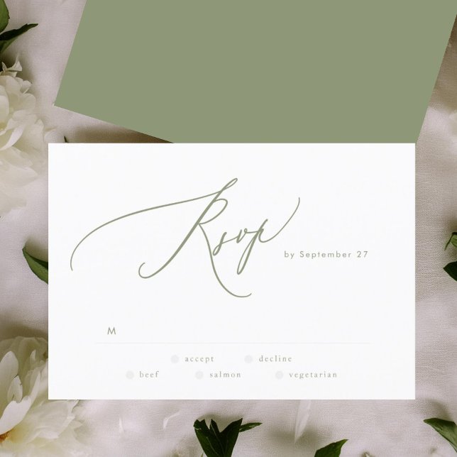 Modern Sage Green White Simple Wedding RSVP Karte (Von Creator hochgeladen)