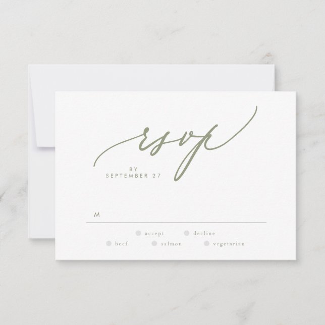 Modern Sage Green White Simple Wedding RSVP Karte (Vorderseite)