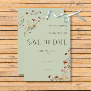 Modern Sage Green Wildblumen Bouquet Wedding Save The Date