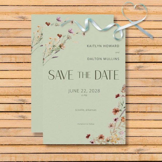 Modern Sage Green Wildblumen Bouquet Wedding Save The Date (Modern Sage Green Wildflower Bouquet Wedding Save the Date Card)