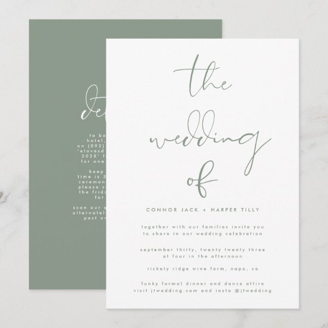 Modern Sage Green | Zusätzliche Informationen zur  Einladung (Vorne/Hinten)