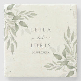 Modern Sage Greenery Botanical Stone Coaster Steinuntersetzer