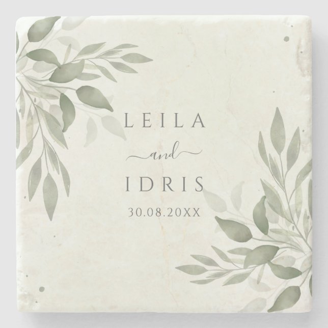 Modern Sage Greenery Botanical Stone Coaster Steinuntersetzer (Vorderseite)