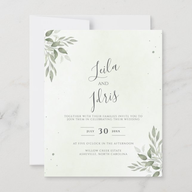 Modern Sage Greenery Budget Wedding Invitation (Vorderseite)
