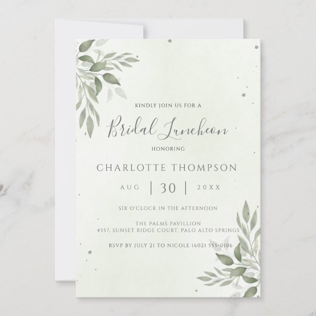 Modern Sage Greenery Chic Bridal Luncheon Card Save The Date (Vorderseite)