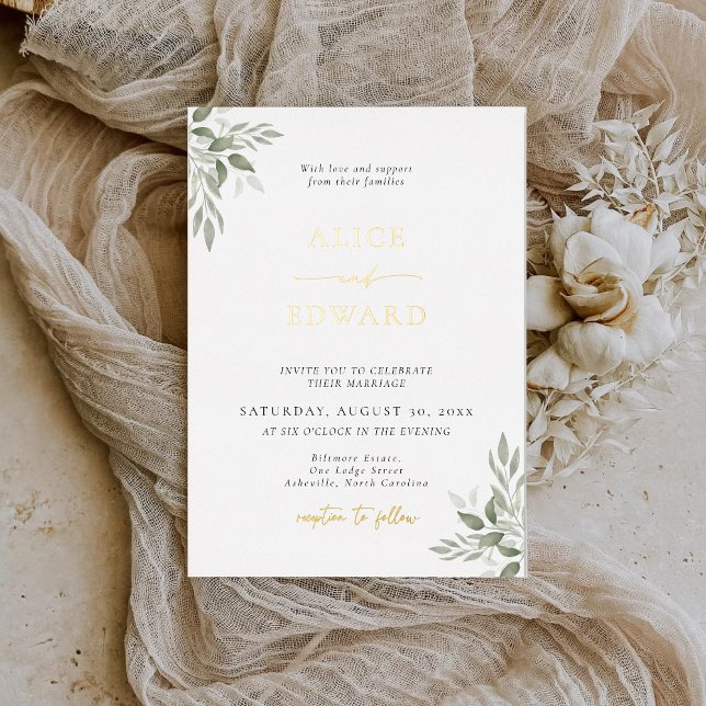 Modern Sage Greenery Wedding Foil Invitation Card Folieneinladung (Von Creator hochgeladen)