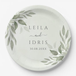 Modern Sage Greenery Wedding Paper Plates Pappteller
