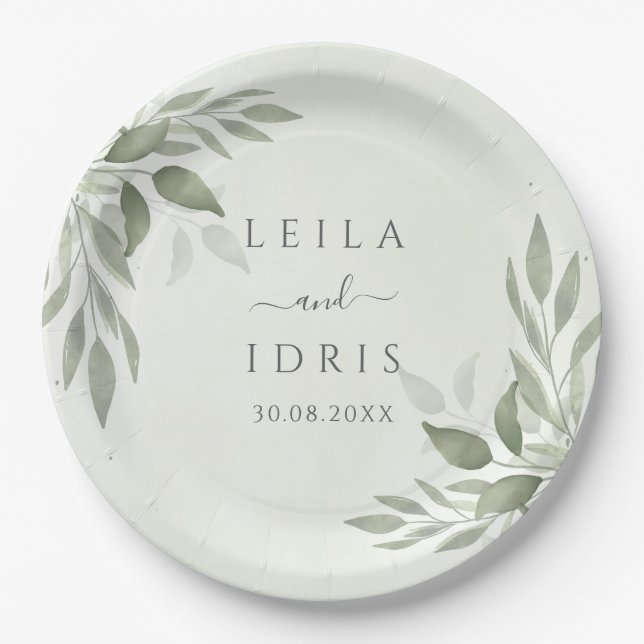 Modern Sage Greenery Wedding Paper Plates Pappteller (Vorderseite)