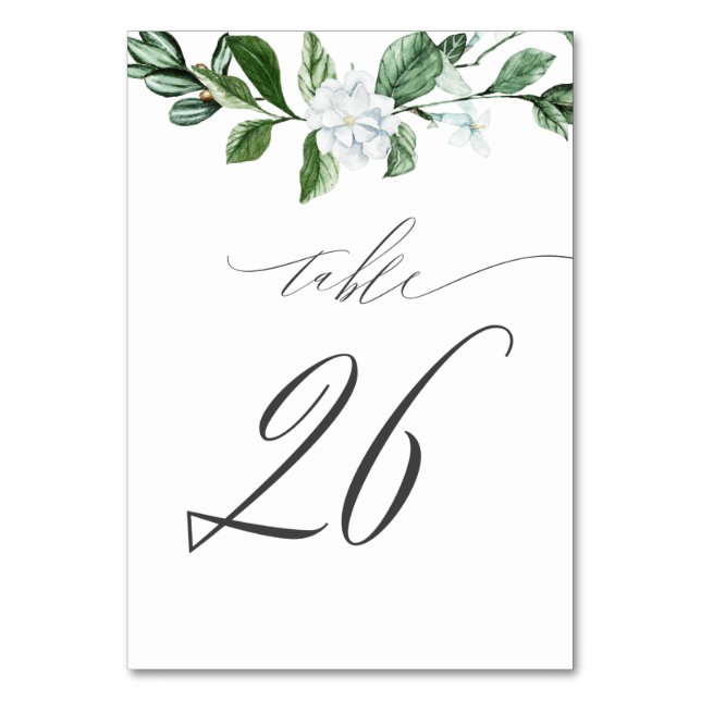 Modern Sage Greenery White Floral No 26 Wedding Tischnummer (Vorderseite)
