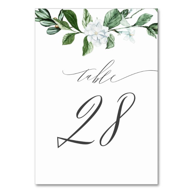 Modern Sage Greenery White Floral No 28 Wedding Tischnummer (Vorderseite)