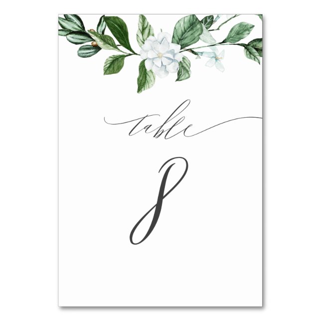 Modern Sage Greenery White Floral No 8 Wedding Tischnummer (Vorderseite)