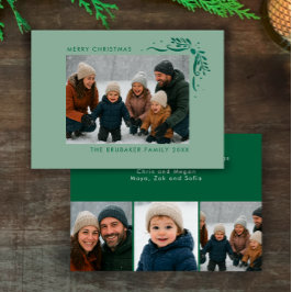 Modern Sage Hand Drawn Bows Christmas Photo Feiertagskarte