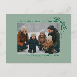 Modern Sage Hand Drawn Bows Christmas Photo Feiertagspostkarte