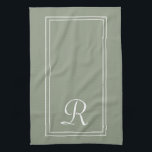 Modern Sage & White Stripe Monogram Personalised Geschirrtuch<br><div class="desc">Modern Sage Green & White Stripe Monogram Personalised kitchen towel</div>