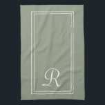 Modern Sage & White Stripe Monogram Personalised  Geschirrtuch<br><div class="desc">Modern Sage Green & White Stripe Monogram Personalised kitchen towel</div>
