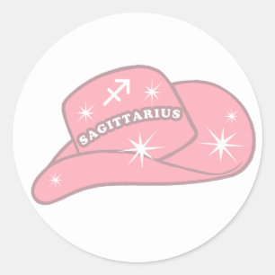 Modern Sagittarius Zodiac Pink Cowgirl Hut Runder Aufkleber