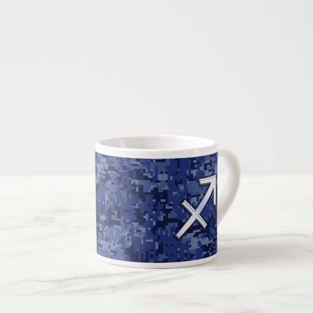 Modern Sagittarius Zodiac Sign Navy Digital Camo Espressotasse (Vorderseite Rechts)