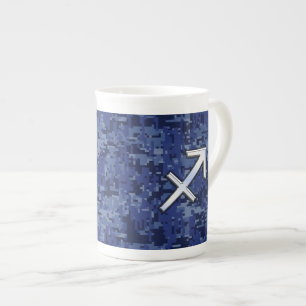 Modern Sagittarius Zodiac Sign Navy Digital Camo Prozellantasse