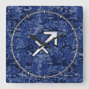 Modern Sagittarius Zodiac Sign Navy Digital Camo Quadratische Wanduhr