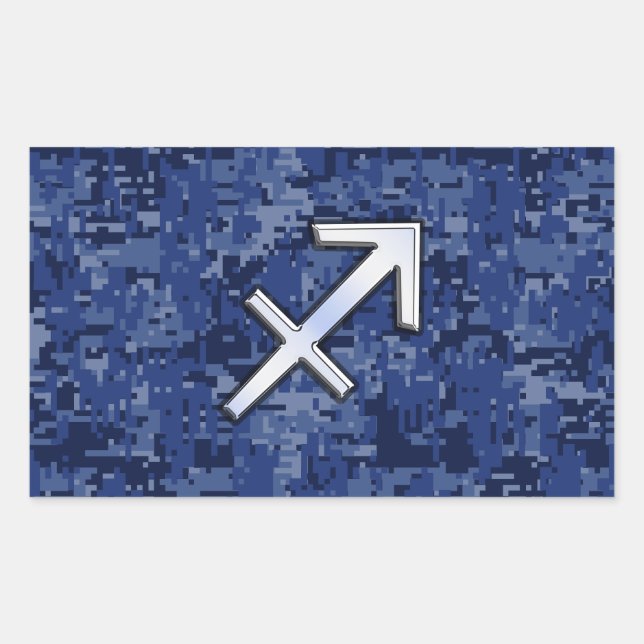 Modern Sagittarius Zodiac Sign Navy Digital Camo Rechteckiger Aufkleber (Vorderseite)