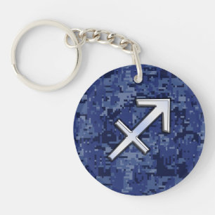 Modern Sagittarius Zodiac Sign Navy Digital Camo Schlüsselanhänger