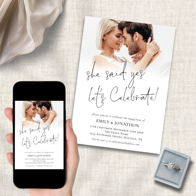 Modern sagte sie Yes Foto Overlay Engagement Party Einladung (Available digitally and printed)