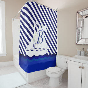 Modern Sailboat Monogram Custom Duschvorhang