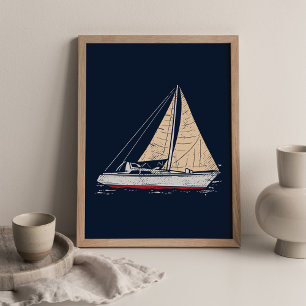 Modern Sailboat Nursery Decor Poster