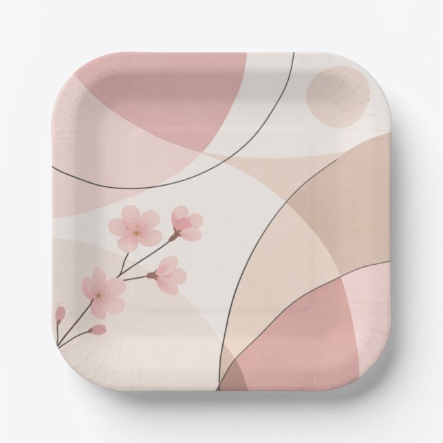 Modern Sakura Minimalist Geometric Paper Plate Pappteller (Vorderseite)