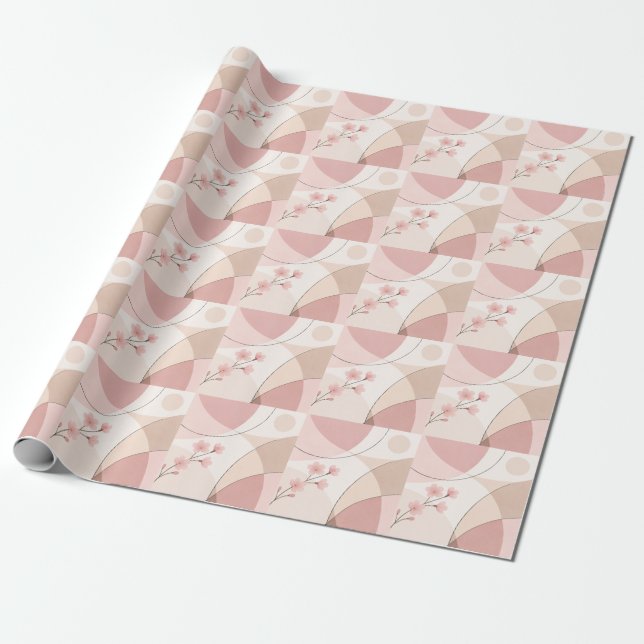 Modern Sakura Minimalist Geometric Wrapping Paper Geschenkpapier (Ungerollt)