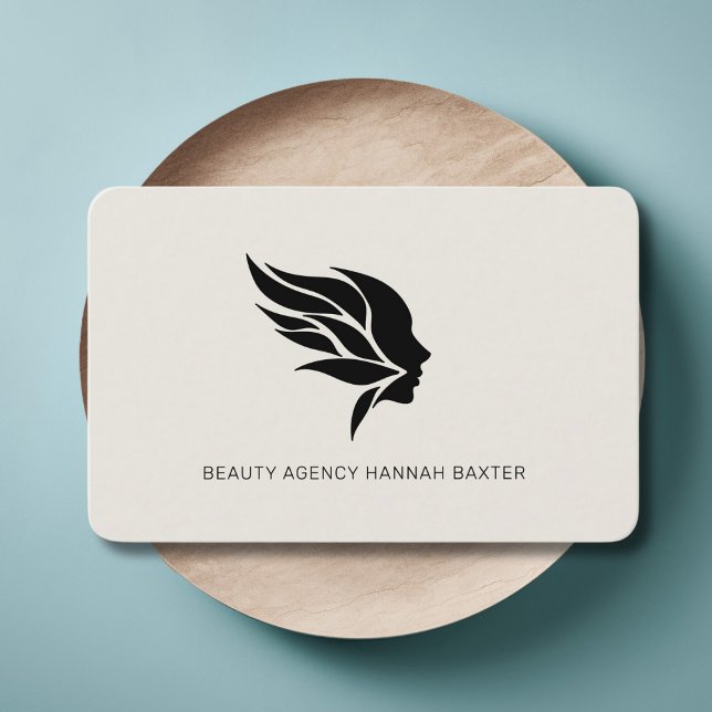 Modern, Salon, Beige Visitenkarte (Woman Beauty Logo, Modern, Salon, Business Card)