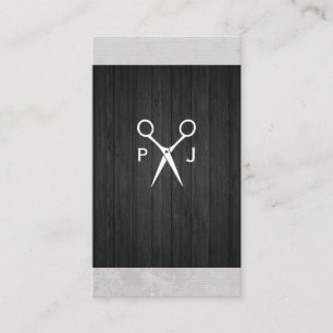 Modern Salon Shears Wood Canvas Trim Monogram Visitenkarte