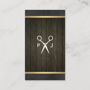 Modern Salon Shears Wood Canvas Trim Monogram Visitenkarte