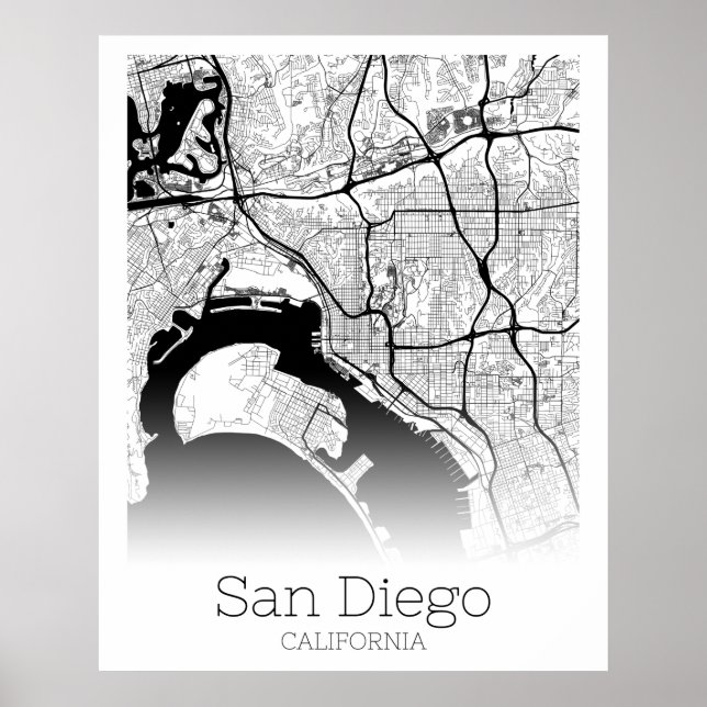 Modern San Diego City Map Poster (Vorne)