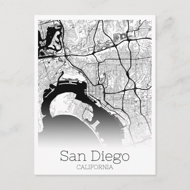 Modern San Diego City Map Postkarte (Vorderseite)