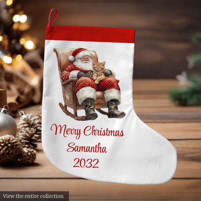 Modern Santa Claus Simple Script Font Stocking Großer Weihnachtsstrumpf (Modern Santa Claus Simple Script Font Stocking)