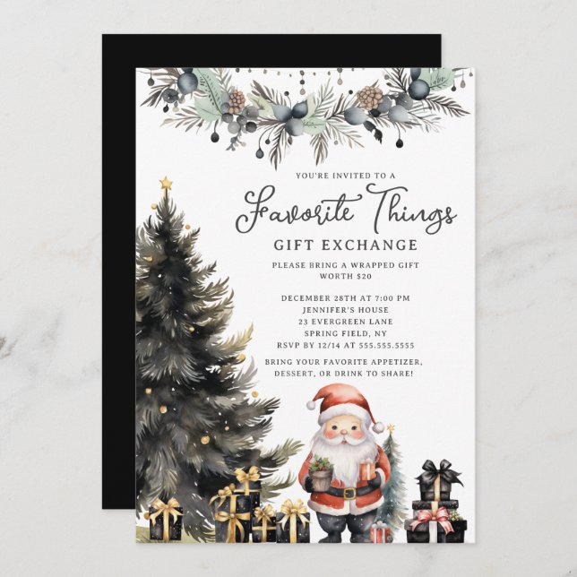 Modern Santa Favorite Things Invite Einladung (Vorne/Hinten)