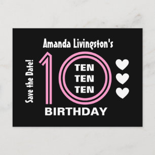 Modern Save the Date 10. Geburtstagsparty V01B Ankündigungspostkarte
