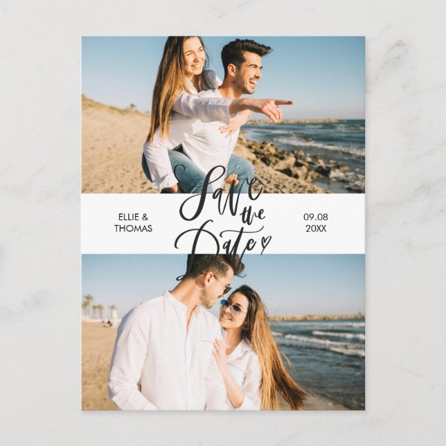 Modern Save the Date 2 Foto Collage Script Postkarte (Vorderseite)