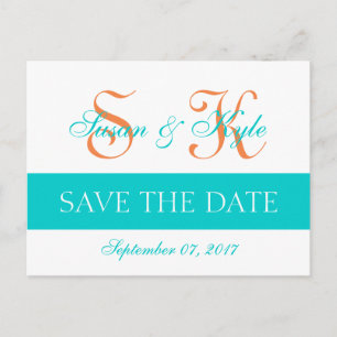 Modern Save the Date Aquamarines Orange Double Mon Ankündigungspostkarte