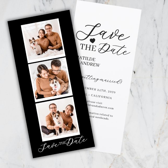 Modern Save The Date Black Collage Photo Strip (Von Creator hochgeladen)