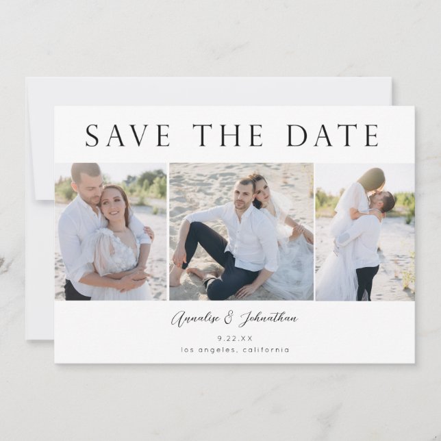 Modern Save the Date Drei Foto V2 Einladung (Vorderseite)