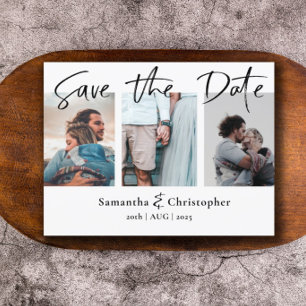 Modern Save the Date Elegant Script Photo Collage Ankündigungspostkarte