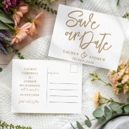 Modern Save the Date Gold Text Postcard Postkarte