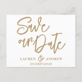 Modern Save the Date Gold Text Postcard Postkarte
